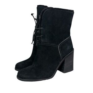 UGG Jerene Black Suede Women's Boots Sz 11 Stacked Heel Shearling NWOT